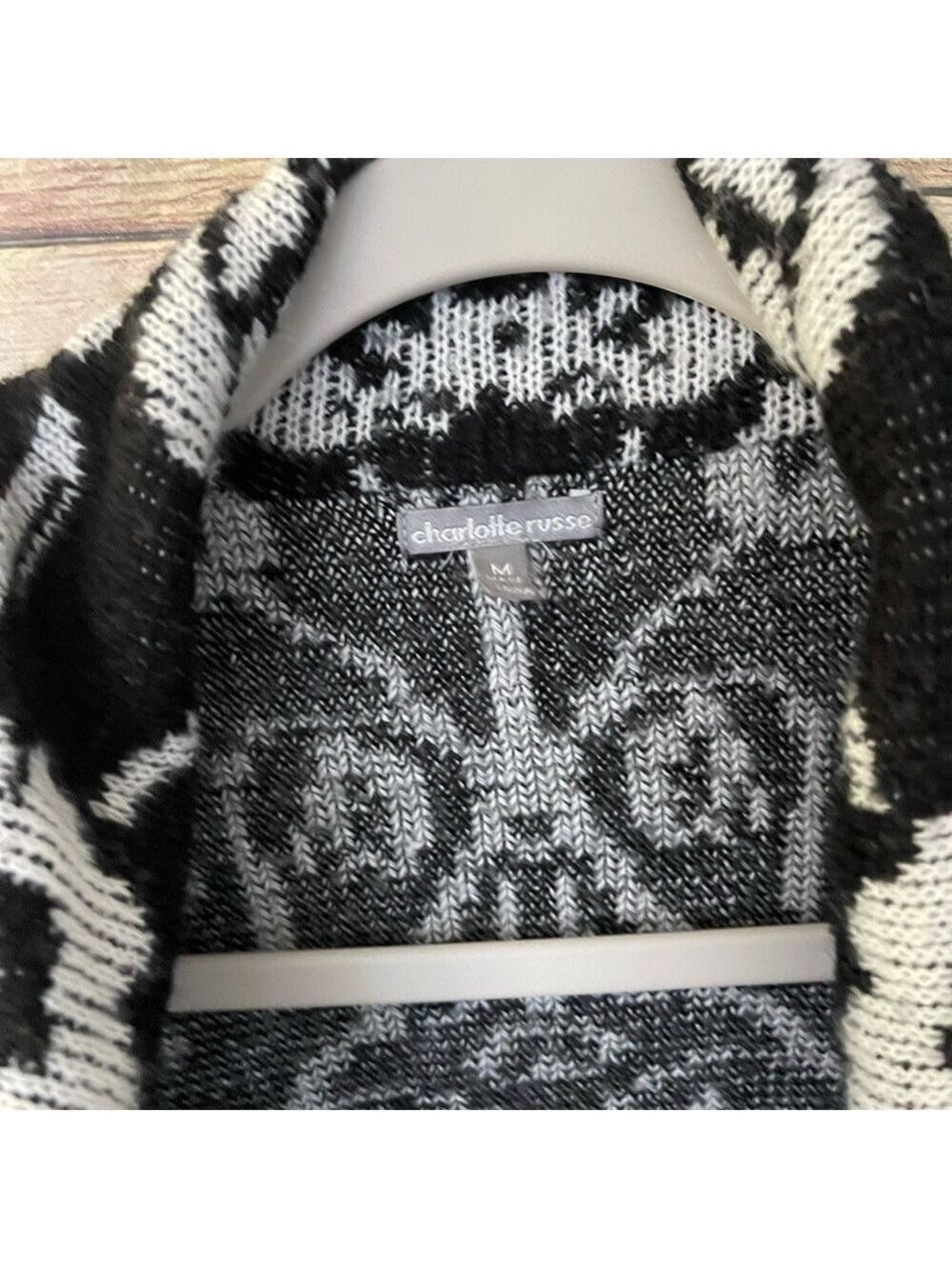 Charlotte Russe Women’s Black & White Sweater Open Front Cardigan Size: Medium - Picture 6 of 6